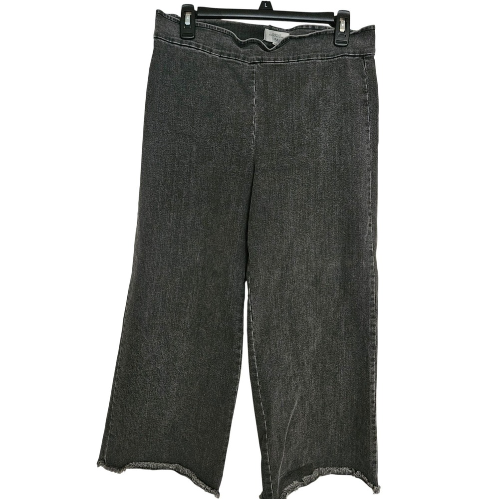 Avenue Montaigne Alex F1286 Washed Black Wide Leg Raw Hem Pull On Jeans Size 10